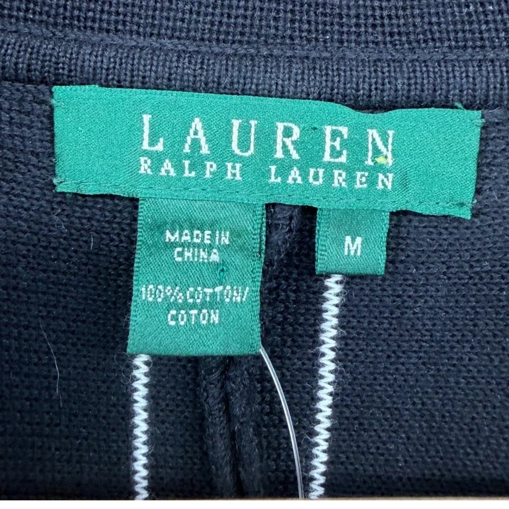 Lauren Ralph Lauren Navy White Pinstripe Knit Blazer Cardigan Jacket Womens M - Picture 3 of 9